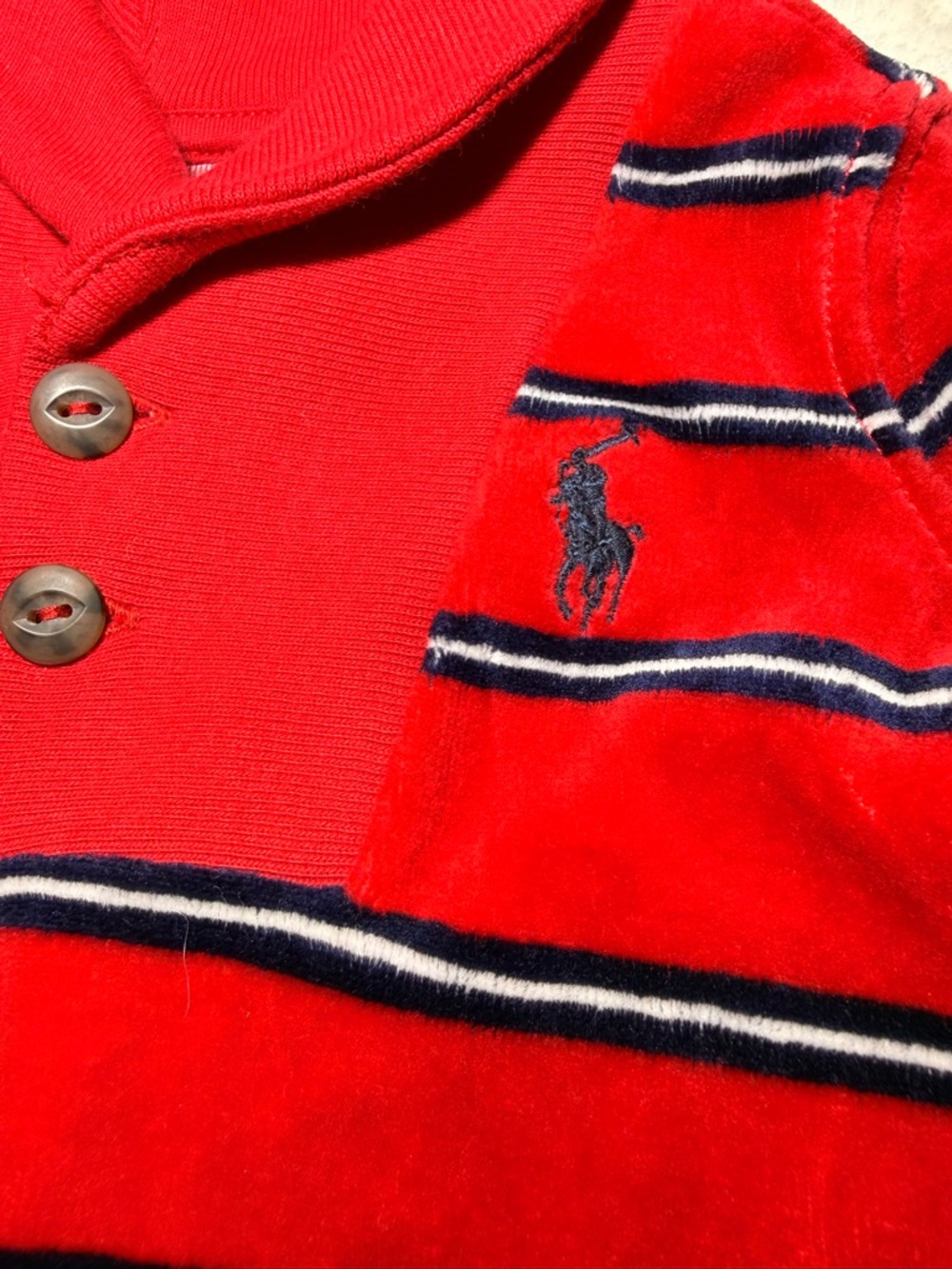 Ralph Lauren Baby Boy's Striped French Rib Coverall Red velour size NB - Picture 2 of 7